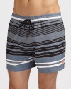 Fresh horizontal stripes update this volley-style swim short.Drawstring elastic waistPolyamideMachine WashImported
