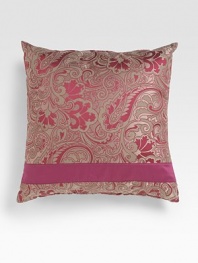 A gently textured accent pillow crafted with an elegant, French-inspired paisley jacquard design. Zip closure 45% acetate/29% polyester/26% cotton Dry clean Polyfill 18 square Imported 