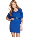 Make a statement with 6 Degrees' sleek cobalt-blue dress, featuring a belted waist and eye-catching batwing sleeves.