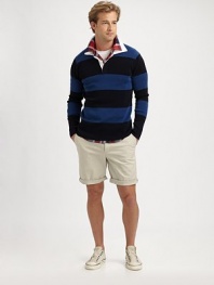 Finely ribbed cotton in bold rugby stripes makes this polo collar top perfect for layering over shirts and tees.Contrasting polo collarThree-button placketLong sleevesCottonMachine washImported
