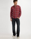 A stylish nod to American heritage and history in plaid-checked country twill. Buttonfront Button-down collar Chest patch pocket Cotton Machine wash Imported 