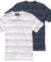 Change your t-shirt pattern with these striped y-neck tees from Marc Ecko Cut & Sew.