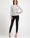 Bold stripes and a contrast chest pocket make this laid-back layer both casual and chic.Crew neck with zip shouldersThree-quarter sleevesAllover stripesAbout 21½ from shoulder to hem67% viscose/28% nylon/5% elastaneMachine washImported Model shown is 5'10 (177cm) wearing US size Small.
