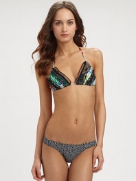 A fashion-forward, mix-and-match swim design featuring a glamorous floral top accented by lace details and a stretch bottom with a contrasting print.Halter strap ties at neckTriangle cupsPretty lace detailsBack tie closureStretch bottomFully lined80% polyamide/20% elastaneHand washImported