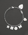 Logo-stamped charms dangle from this sterling silver chain bracelet.