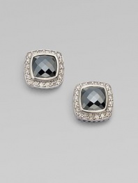From the Petite Albion Collection. This sleek design with dazzling pavé diamonds surrounding a hematite stone set in sterling silver is elegant and versatile. HematiteDiamonds, .4 tcwSterling silverSize, about ¼Post backImported 