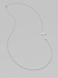 A wispy chain of 14k white gold features a cross pendant set askew for a modern edge.14k white gold Length, about 16 Pendant length, about ¾ Spring ring clasp Made in USA