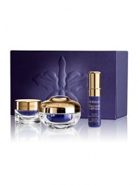 The Guerlain Orchidée Impériale Discovery set contains a full size eye creme (0.5 oz) and a deluxe sample of the creme (0.23 oz.) and the Longevity Concentrate (0.16 oz.) in a modern, re-usable cardboard coffret. Ideal set to discover the benefits of the Orchidée Impériale trilogy.