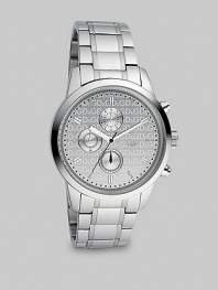 EXCLUSIVELY AT SAKS. A sleek, thoroughly modern design benefits from clean styling and silver logo dial. A stainless steel bezel and bracelet lend a polished finish. Round bezel Quartz movement Three-eye chronograph functionality Water resistant to 5 ATM Second hand Stainless steel case: 44mm (1.73) Stainless steel bracelet Deployment clasp Imported 