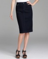 The darkest blue wash around gives Style&co.'s denim pencil skirt a dressier look. The tummy control panel ensures a smooth, lean silhouette!