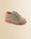 Dress uniform oxfords for the little man in classic dirty buck suede. Suede upper Topstitched details Spot clean Imported