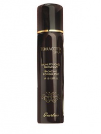 With the effect of a makeup bronzer and the ease of a gentle spray, Terracotta Spray is an entirely new way to get a temporary sunny glow. Employing the technology used in a professional airbrush makeup application, the spray goes on in an ultra-light mist. Its homogeneous spray diffusion ensures a uniform application that covers every inch of the face evenly in just seconds. Contains 130 applications and has SPF 10 protection. 