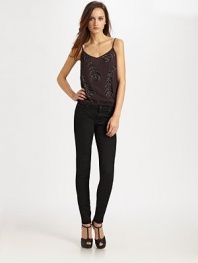 Feather sequins populate this gorgeous blouson cami.Spaghetti strapsV necklineElastic waistAbout 22 from shoulder to hemViscoseDry cleanImported