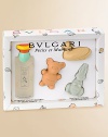 A unique and elegant kit and ideal as a precious gift, BVLGARI introduces a delightful collection of three animal shaped soaps and a scented water for its youngest clientele. Thanks to its very mild ingredients, the soap gently cleanses children's delicate skin. It contains Chamomile tea, as well as Aloe Vera Gel (nourishing and non-irritating) and Provitamin B5 with moisturizing properties. The set contains three colorful soaps (50 grams each) and scented water (3.4 oz.). 