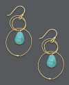 Classic style that transitions from office to evening. Studio Silver's contemporary chandelier earrings combine intricate interlocking circles and beaded accents in brilliant turquoise hues. Crafted from 18k gold over sterling silver. Approximate drop:1-1/2 inches.