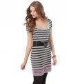 Stripes get a little sexy with Sweater Project's fitted knit dress. The faux leather belt really highlights your waist!