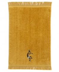 Embodying the spirit of music, the Native American deity Kokopelli dances his way across this charming fingertip towel. Woven from sheared cotton velour with a polyester band.