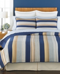 Sumptuous stripes. Refresh your bedroom in classic style with this Garrison sham from Martha Stewart Collection, featuring horizontal stripes with allover quilted details for rich texture. Reverses to solid blue.