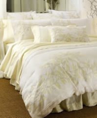Delicate leaf appliqués bring natural beauty to the Tranquil duvet cover from L'erba Sanctuary Collection. Featuring airy layers of cotton organdy and cotton voile embellished with pleating detail for a heavenly look and feel.