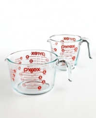 A universal tool, most kitchens would ground to a halt without the classic Pyrex measuring cup. Making food preparation easier from beginning to end, these go-anywhere, do-anything cups offers precise measurements for fantastic cooking results. Pictured on left. Two-year limited warranty.
