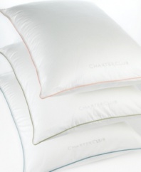 The pinnacle of comfort. Featuring lofty, hypoallergenic ecoDown® fill and a smooth 350-thread count cover, the Vail pillow from Charter Club redefines a good night's sleep. Finished with taupe piping and logo embroidery.