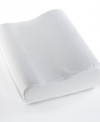 A supportive rest with a personal touch. Featuring hypoallergenic memory foam that contours to the shape of your head and neck, this Martha Stewart Collection pillow soothes while you sleep. Also features a removable cover.