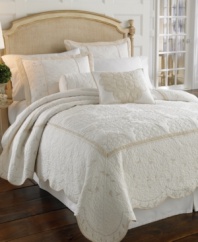 Featuring a scrolling leaf brocade in pearl with platinum embroidery over lush cotton quilting, this Opal Innocence decorative pillow enhances the pure elegance of this timeless quilt collection from Lenox.