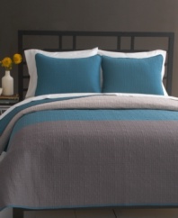 The definition of modern comfort. Featuring an allover, stitched geometric pattern in the season's newest hues, Bryan Keith's Signature Color Block quilted sham renews your room with contemporary style. Choose between two invigorating color palettes. Neutral reverse.
