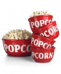 Movie night will never be the same! Bright red novelty popcorn bowls ensures everyone gets his or her very own serving of the deliciously salty snack. From Tabletops Unlimited's collection of serveware and serving dishes.