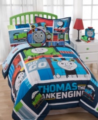 Thomas the Tank Engine and friends are all set to go in fun hi-tech colors and bright, smiling prints. Combine this mini comforter set with Thomas the Tank Engine sheets and decorative pillows to create a real relaxing train ride!