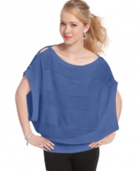 Get stylish in a top from BCX that abounds in cool details, from the button-up shoulders to the semi-sheer stripes!