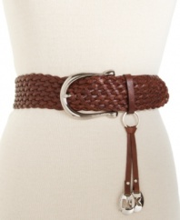 Beautifully braided leather gets an equestrian flourish with this chic leather belt from MICHAEL Michael Kors. Features leather key ring with logo design.