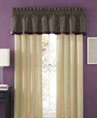 Martha Stewart Collection's Brownstone window treatments feature lush, neutral fabrics accented with ribbon detailing upon the valance, making over your room with a modern take on traditional style.