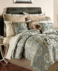 Fresh elegance. Featuring an ornate jacquard comforter, embroidered sheets, plenty of decorative pillows and even window treatments, the Raleigh comforter set has everything you need to give your room a brand new look. Impeccably coordinated, this extensive set gives comfort a refined appeal.