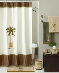 Bring the sultry sophistication of the tropics into your bathroom with this Banana Palm shower curtain. Adorned with palm trees, this curtain will turn your morning shower into a serene escape.