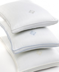 Sumptuous style now made for resting your head. The Lawton pillow from Lauren by Ralph Lauren is filled with lush down alternative for supreme, extra firm comfort. A contrasting satin-bound edging and an embroidered signature crest both heighten this rich design.