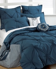 Lost at sea. Indulge in the deep blue of the Tufted Squares comforter set, featuring tufted fabric and button details for added texture and style. Two distinctive decorative pillows accessorize the set giving an artistic touch to your bed.