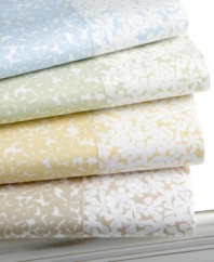 A field of wildflower silhouettes cascade across the Sweet Petals sheet set from Martha Stewart Collection. Thee subtle, pastel color is presented in 300-thread count cotton for a soft, suitable companion to most traditional bedding designs. Fitted sheet is fully elasticized to fit most mattresses.