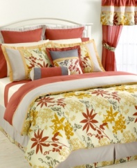 Offering a distinct look of charm, this Wild Flower comforter set features a flower and leaf design that is reminiscent of autumnal beauty. The set features a lovely, earthy palette and comes complete with all the elements needed to give your room a complete makeover.