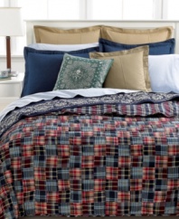 Go mad for plaid with Lauren Ralph Lauren University's Layne Madras quilt. Preppy patchwork squares offer a new twist on the classic madras motif in a smart, colorful palette. Featuring pure cotton; reverses to allover plaid print.