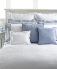 Tailored with sophistication, this Lauren Ralph Lauren flat sheet features pure 400 thread count cotton in solid white finished with a pale blue jacquard paisley cuff. Also features hemstitch detail.