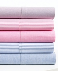 Think pink. Classic pinstripes in pink and white dress your bed in polished, Lauren Ralph Lauren University style. Featuring pure cotton. Pillowcases feature a 4 self hem.