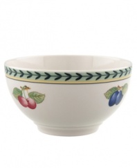 French Garden accessory pieces complement-and complete-the mix-and-match dinnerware and dishes from Villeroy & Boch. In Fleurence, with a pale yellow center and summer fruits around the rim.