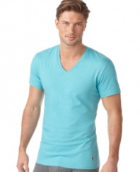 The classic v-neck from Ralph Lauren with hem polo player accent adds refinement to your casual look.