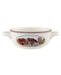 Depicting a quaint pastoral scene, the handled Design Naif cream soup cup recalls a simpler era in premium Villeroy & Boch porcelain.