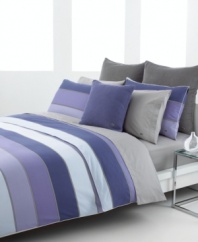Bold, luminous stripes in shades of purple and blue bring to mind the beauty of midnight skies in Lacoste's Sirius comforter set. Featuring brushed cotton twill. Reverses to self.