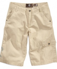 A summer staple. These cargo shorts from Timberland have the perfect outdoor look for him.