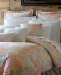 With tropical hues and paisley swirls, the Jamaica collection brings a sunny Caribbean cheer to the bedroom. Sham has a lacy crisscross stitching and 1.5 tailored flange with magenta piping on outer edge. (Clearance)