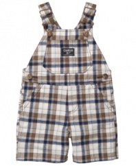 Get him prepped! Add a little preppy plaid style to his everyday wear with these overalls from Osh Kosh.