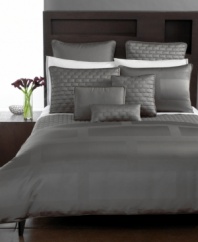 Add a masculine and modern sophistication to your bedroom with the Hotel Collection Frame king duvet. A satin and ribbed frame pattern in nickel hues create a simple, yet stately design. Corded edges and comfy materials finish this clean and stately look.